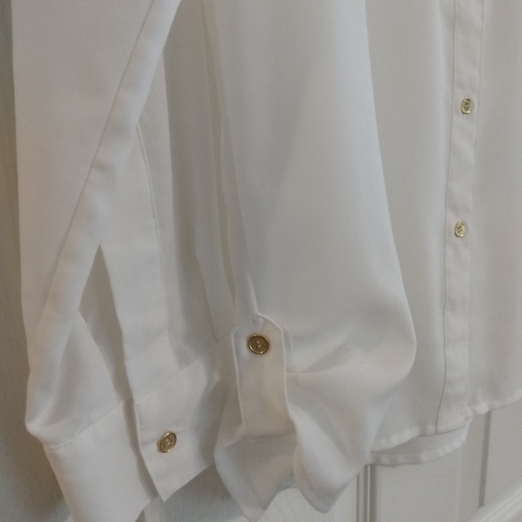Calvin Klein Sheer Blouse w/Gold Button Detail - Picture 4 of 8